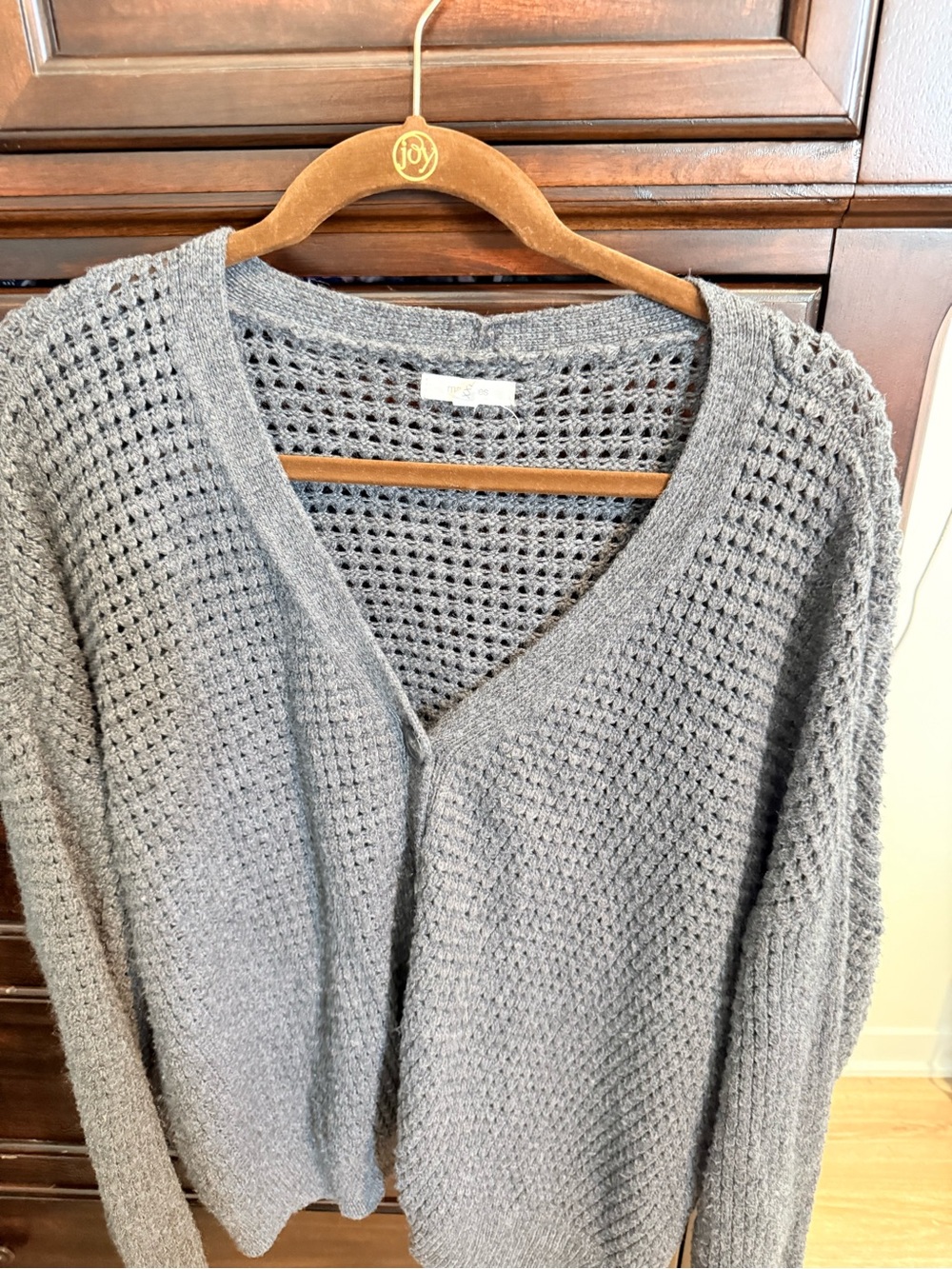Maurices Gray Open-Knit V-Neck Sweater